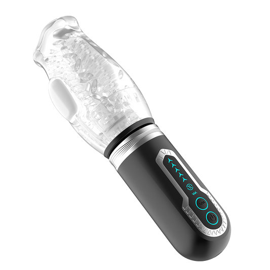 Black male masturbator with silicone sleeve on transparent background