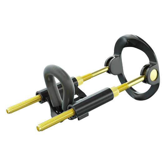 Black and yellow penis extender tool on transparent background