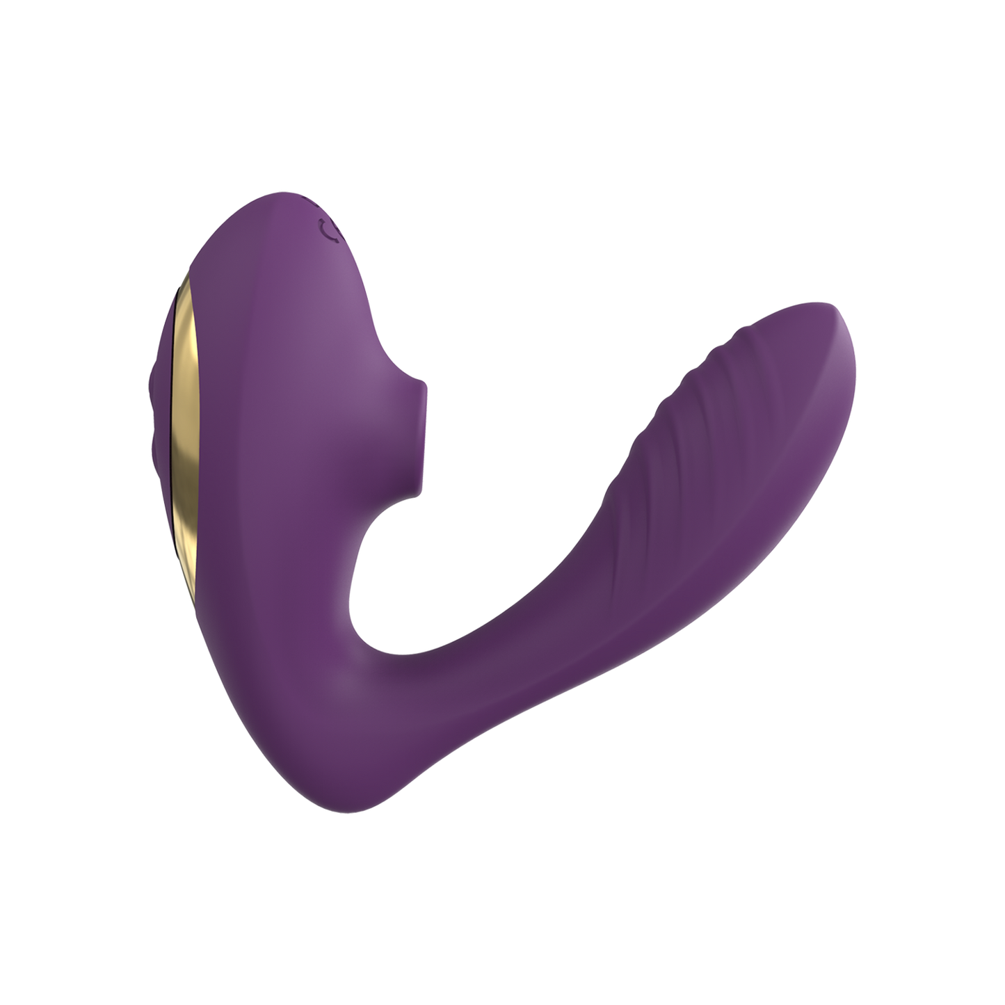 Purple wearable dual vibrator with gold band on a transparent background